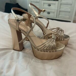 Gold Strappy Platform Heels